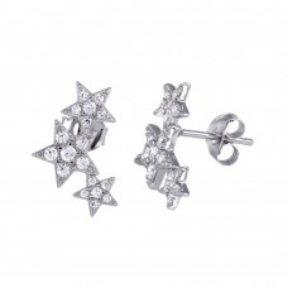sterling silver 925 rotheum plated, 3 star stud ea